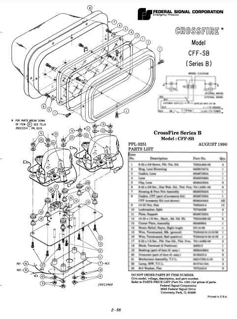 Federal Signal Light CrossFire Model CFF-SB Series B Parts List
