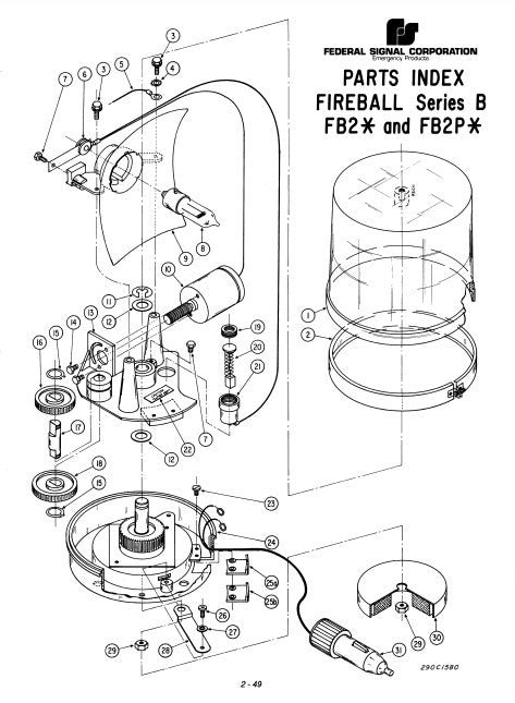 Federal Signal Light Fire Ball FB2 FB2P Series B Parts List