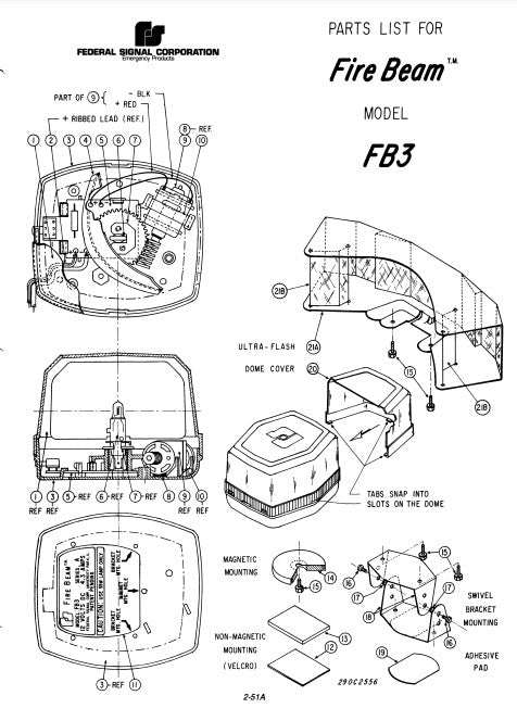 Federal Signal Light Fire Beam Model FB3 Parts List