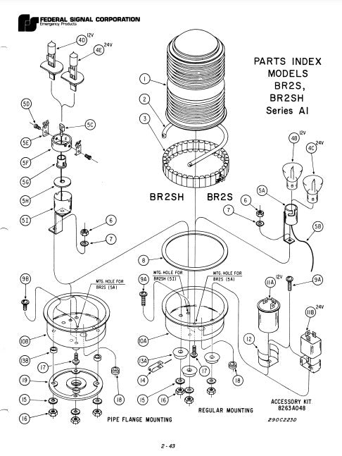 Federal Signal Light Flashing Model BR2S BR2SH Series A1 Parts List