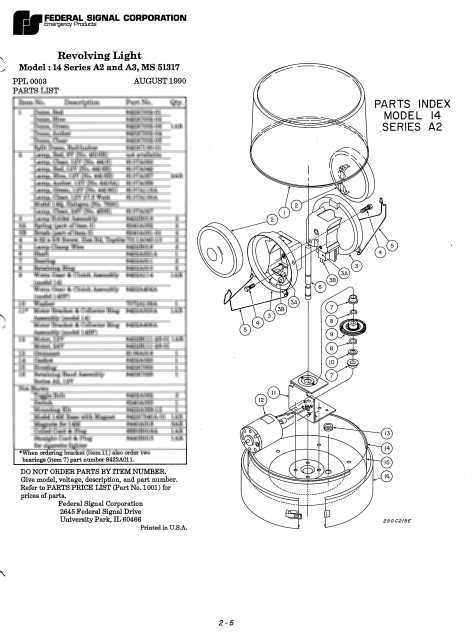 Federal Signal Light Model 14 Series A2 A3 MS51317 Parts List