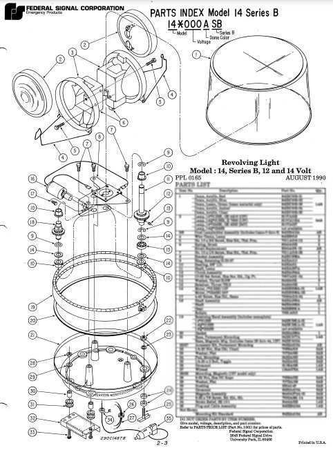 Federal Signal Light Model 14 Series B Parts List