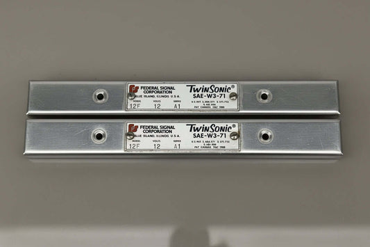 Federal Signal Twinsonic 12F - 12V - Series A1 - Pair of End Caps - Data Plates