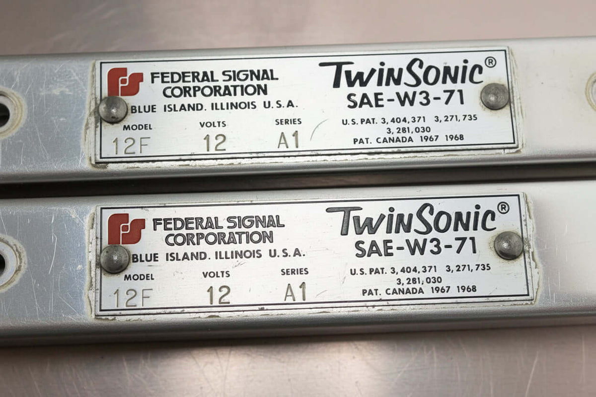 Federal Signal Twinsonic 12F - 12V - Series A1 - Pair of End Caps - Data Plates