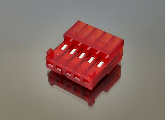 Red plastic component with 'lightbarparts.com' branding on a reflective surface.