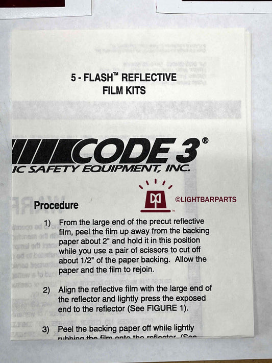 Code 3 Dashlaser Flash Mirror Rare Red Reflective Film Kit - New Old Stock