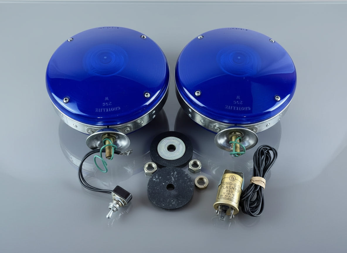 Federal Sign and Signal - Blue 7" Lollipop Light Pair - Model: LL-4 With Flasher and Switch