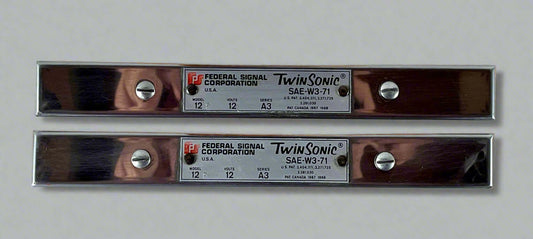 Federal Signal Twinsonic 12F - 12V - Series A3 - Pair of End Caps - Data Plates