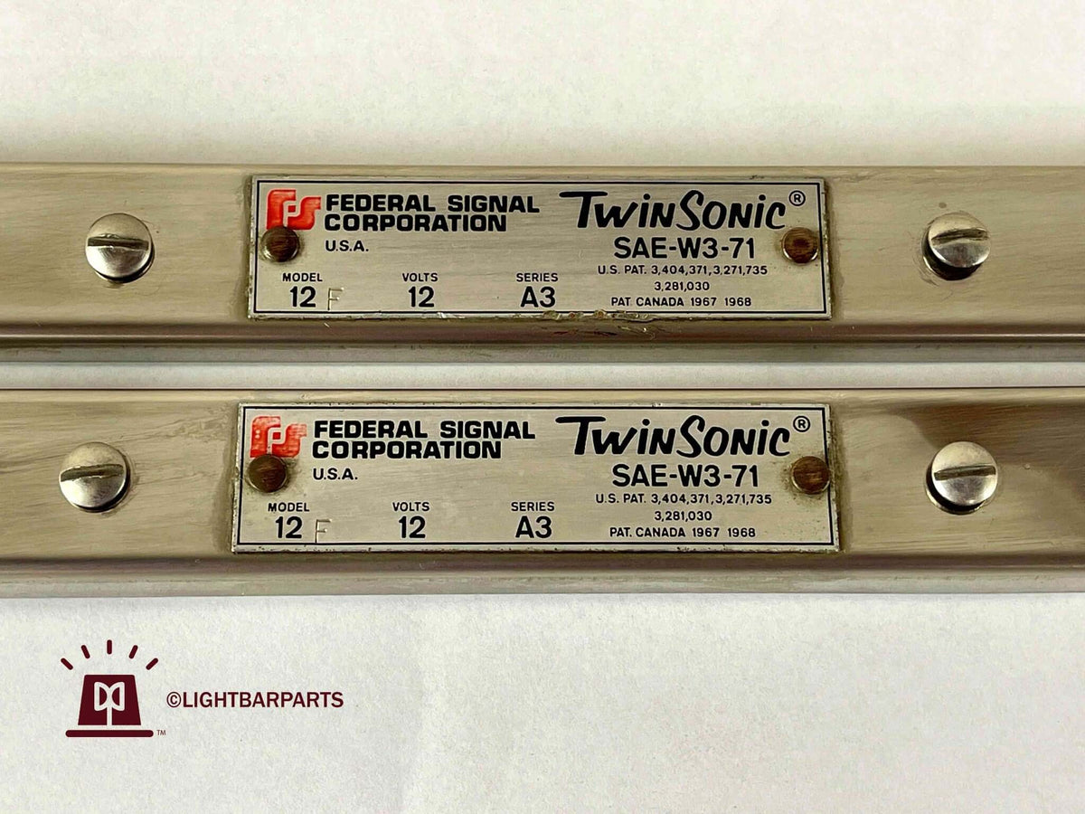 Federal Signal Twinsonic 12F - 12V - Series A3 - Pair of End Caps - Data Plates