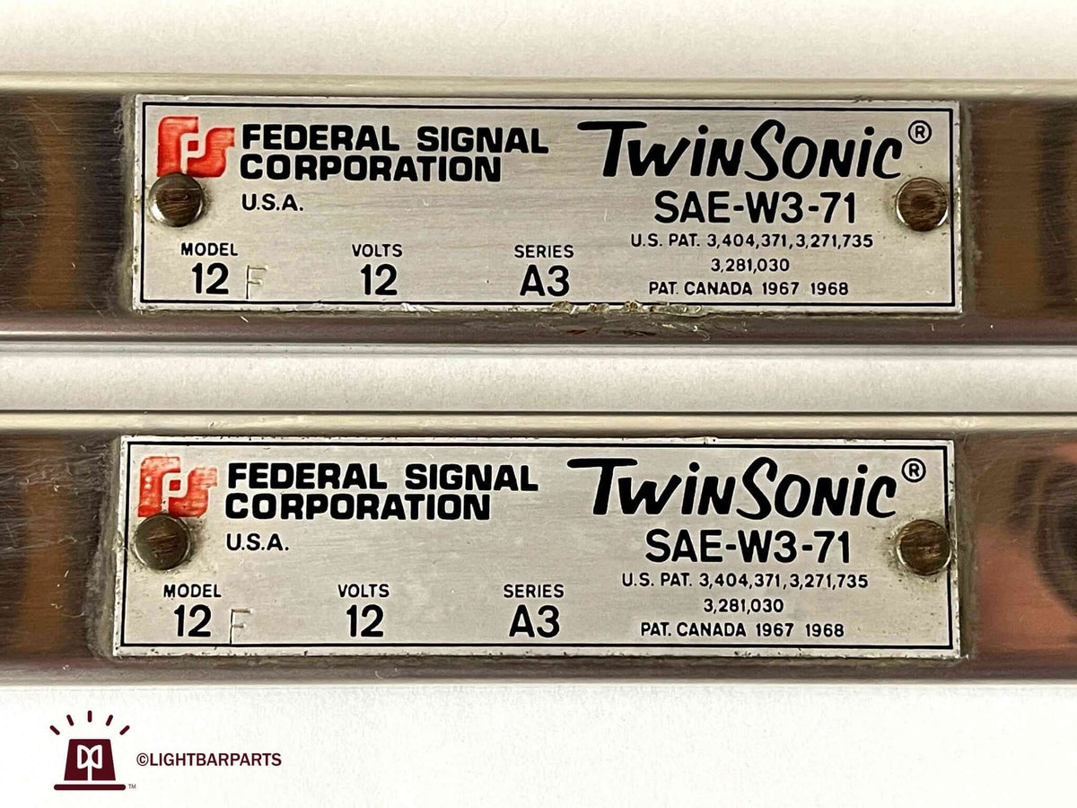 Federal Signal Twinsonic 12F - 12V - Series A3 - Pair of End Caps - Data Plates