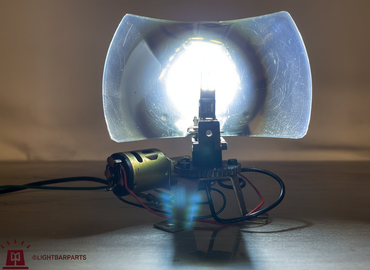 Lightbar parts with a glowing light source on a neutral background