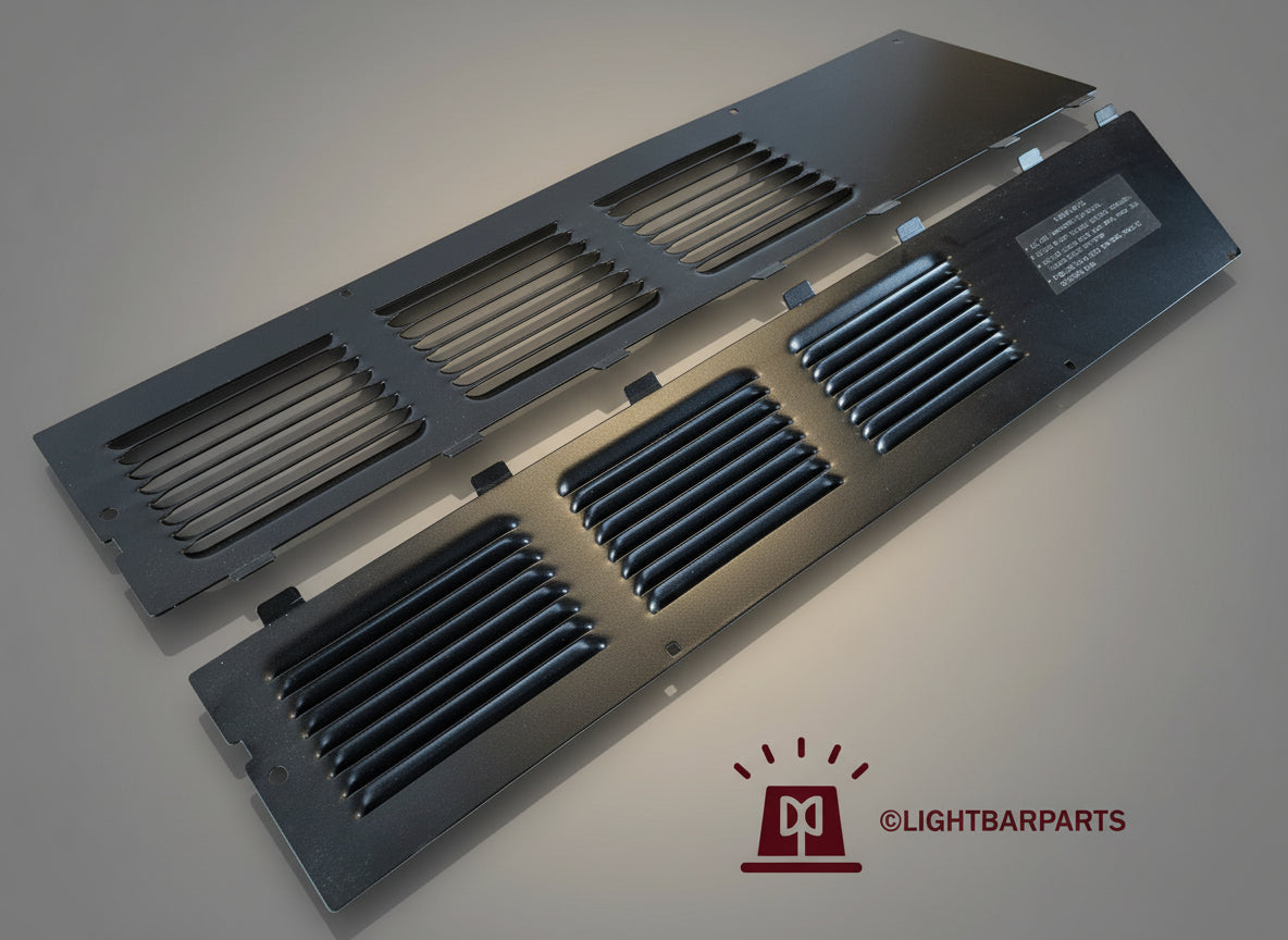 Code 3 MX7000 Lightbar Parts - Upper Tray Metal Vented Dust Covers Pair
