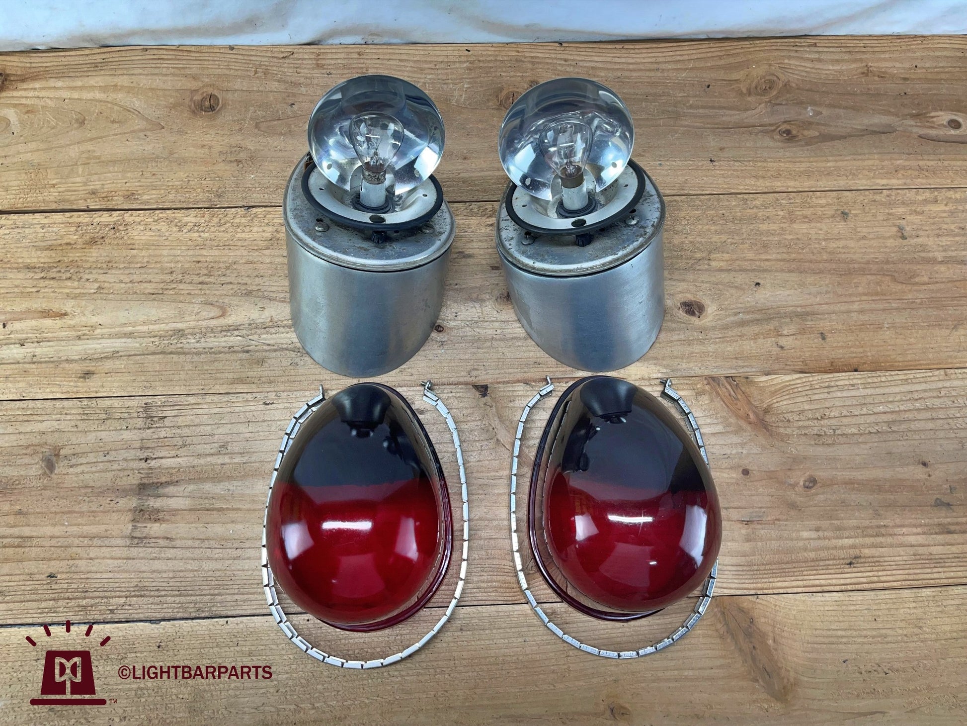 Federal Signal - Pair Red Fire Ball - Model FBH-12 - With Dodge D-500 Mounts