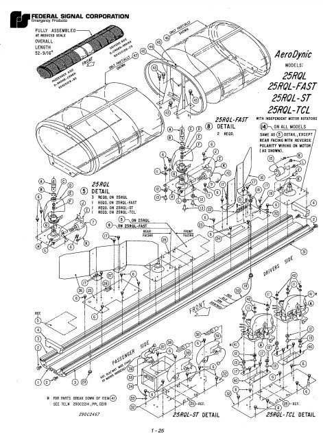 Federal Signal AeroDynic Lightbar 25RQL 25RQL-FAST 25RQL-ST 25RQL-TCL Parts List