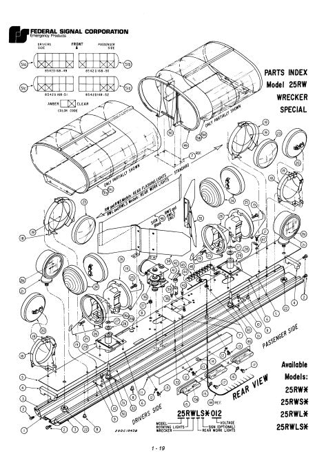 Federal Signal AeroDynic Wrecker Special Lightbar 25RW 25RWS 25RWL 25RWLS Parts List