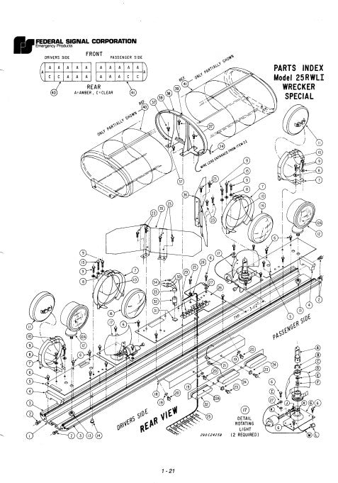 Federal Signal AeroDynic Wrecker Special Lightbar 25RWLI Parts List