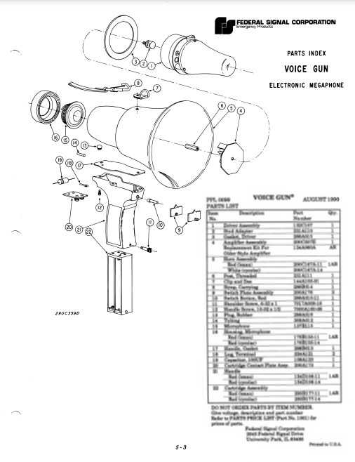 Federal Signal Electronic Megaphone Model Voice Gun - Parts List.
