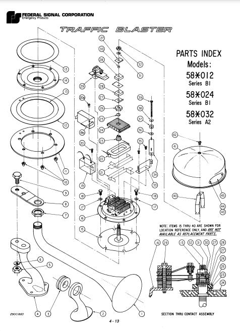 Federal Signal Horn Traffic Blaster Model 58-012 Series B1 58-024 Series B1 58-032 Series A2 - Parts List