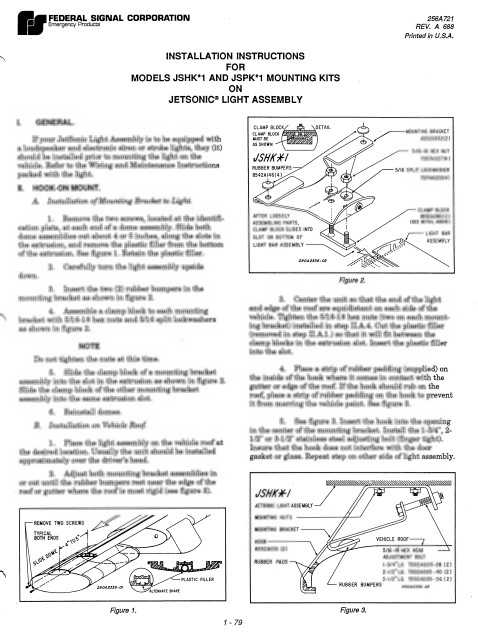 Federal Signal Installation Instructions For JSHK JSPK Mounting Kits For JetSonic Light