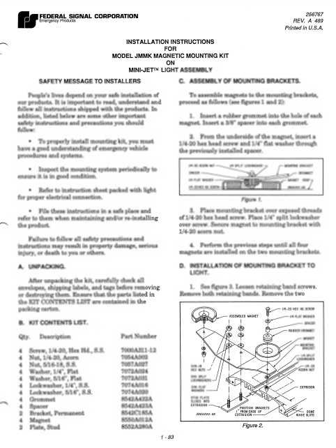 Federal Signal Installation Instructions for Model JMMK Magnetic Mounting Kit on MINI-JET Lightbar