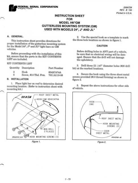 Federal Signal Instruction Sheet For Model HK-GM for Model 24 J JL