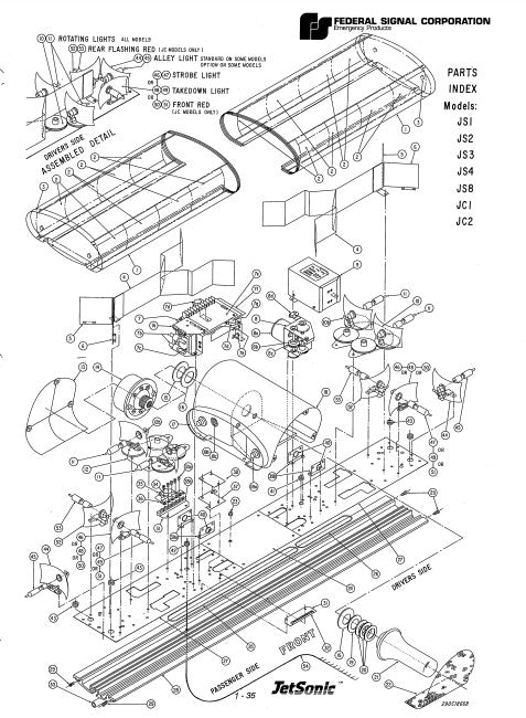 Federal Signal JetSonic Lightbar Model JS1 JS2 JS3 JS4 JS8 JC1 JC2 Parts List