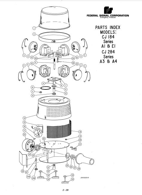 Federal Signal Light CJ184 Series A1 E1 CJ284 Series A3 A4 Parts List