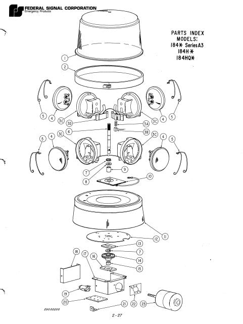 Federal Signal Light Model 184 Series A3 184H 184HQ Parts List