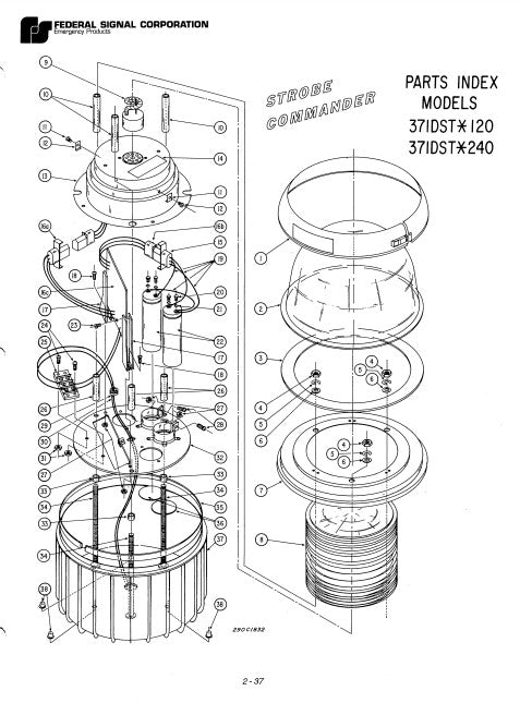 Federal Signal Light Strobe Commander Model 371DST-120 371DST-240 Parts List