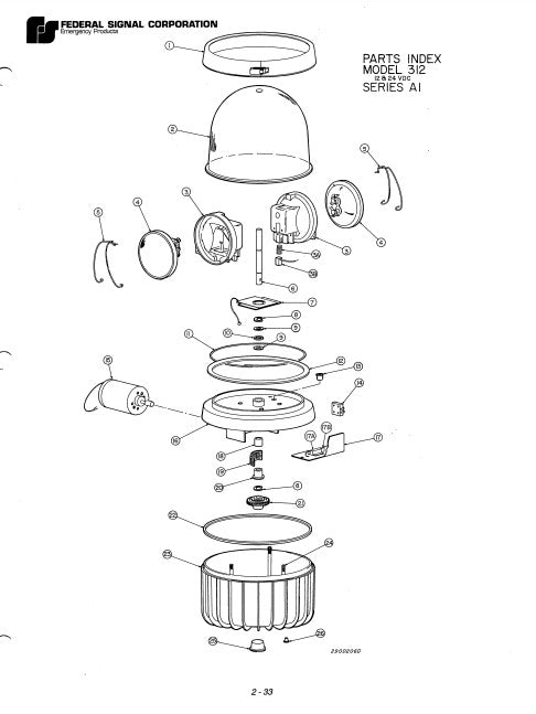 Federal Signal Light Titan Light Model 312 Series A1 Parts List