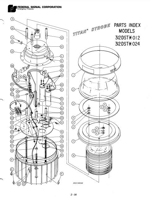 Federal Signal Light Titan Strobe Model 312DST-012 312DST-024 Parts List