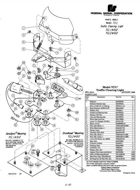 Federal Signal Light Traffic Clearing Model TCL1-012 TCL2-012 Parts List