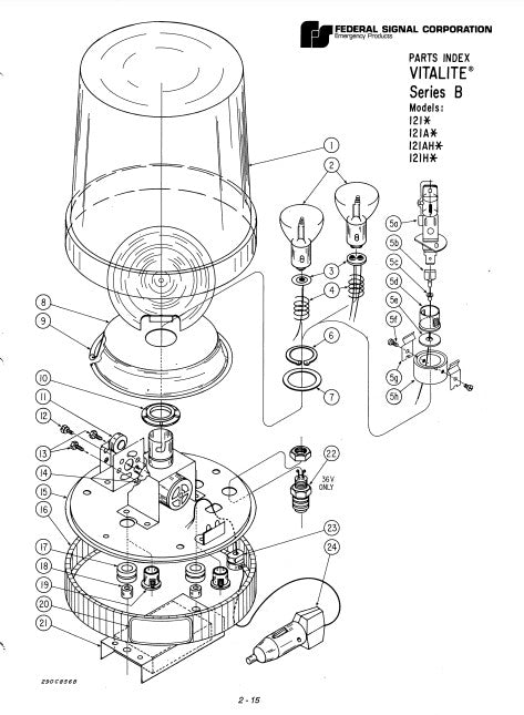 Federal Signal Light Vitalite Model 121 121A 121AH 121H Series B Parts List
