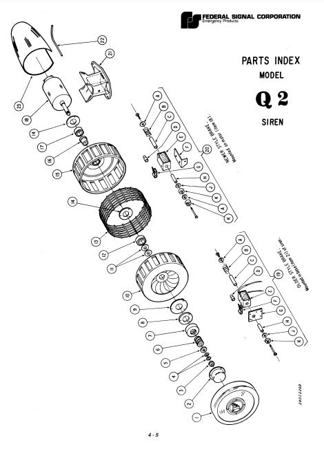 Federal Signal Mechanical Siren Model Q2A Q2B - Parts List