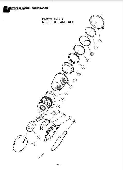 Federal Signal Mechanical Siren Model WL WLH - Parts List