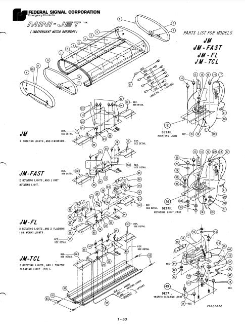 Federal Signal Mini-Jet Lightbar Model JM JM-FAST JM-FL JM-TCL Parts List