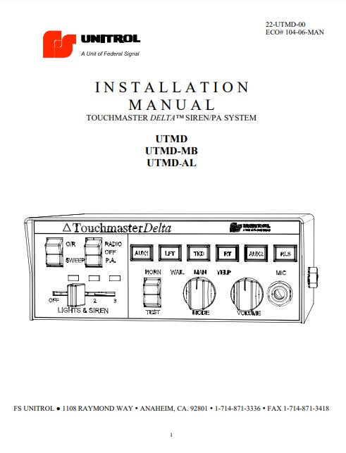 Touchmaster 6000 Federal Signal TouchMaster Delta Model UTMD UTMD-MB UTMD-AL Installati