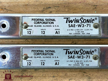 Federal Signal Twinsonic 12F - 12V - Series A1 - Pair of End Caps - Data Plates