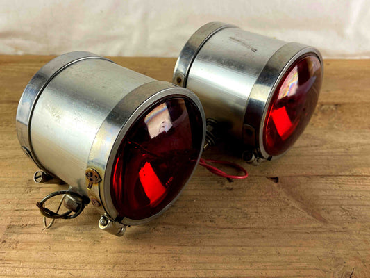 Vintage Police Car Can Lights Pair - Red PAR36 Bulbs Tested - Nice Condition