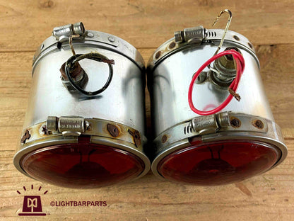 Vintage Police Car Can Lights Pair - Red PAR36 Bulbs Tested - Nice Condition