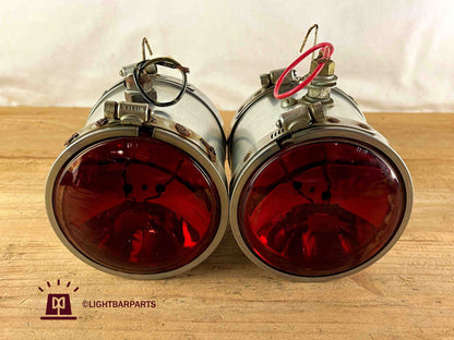 Vintage Police Car Can Lights Pair - Red PAR36 Bulbs Tested - Nice Condition