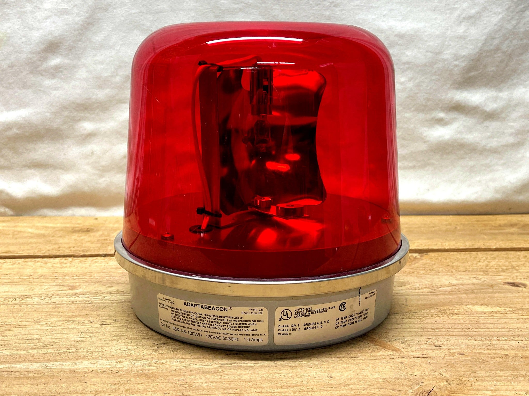 EDWARDS SIGNALING Rotating Warning Light: Red, 100W Halogen, 120V AC,