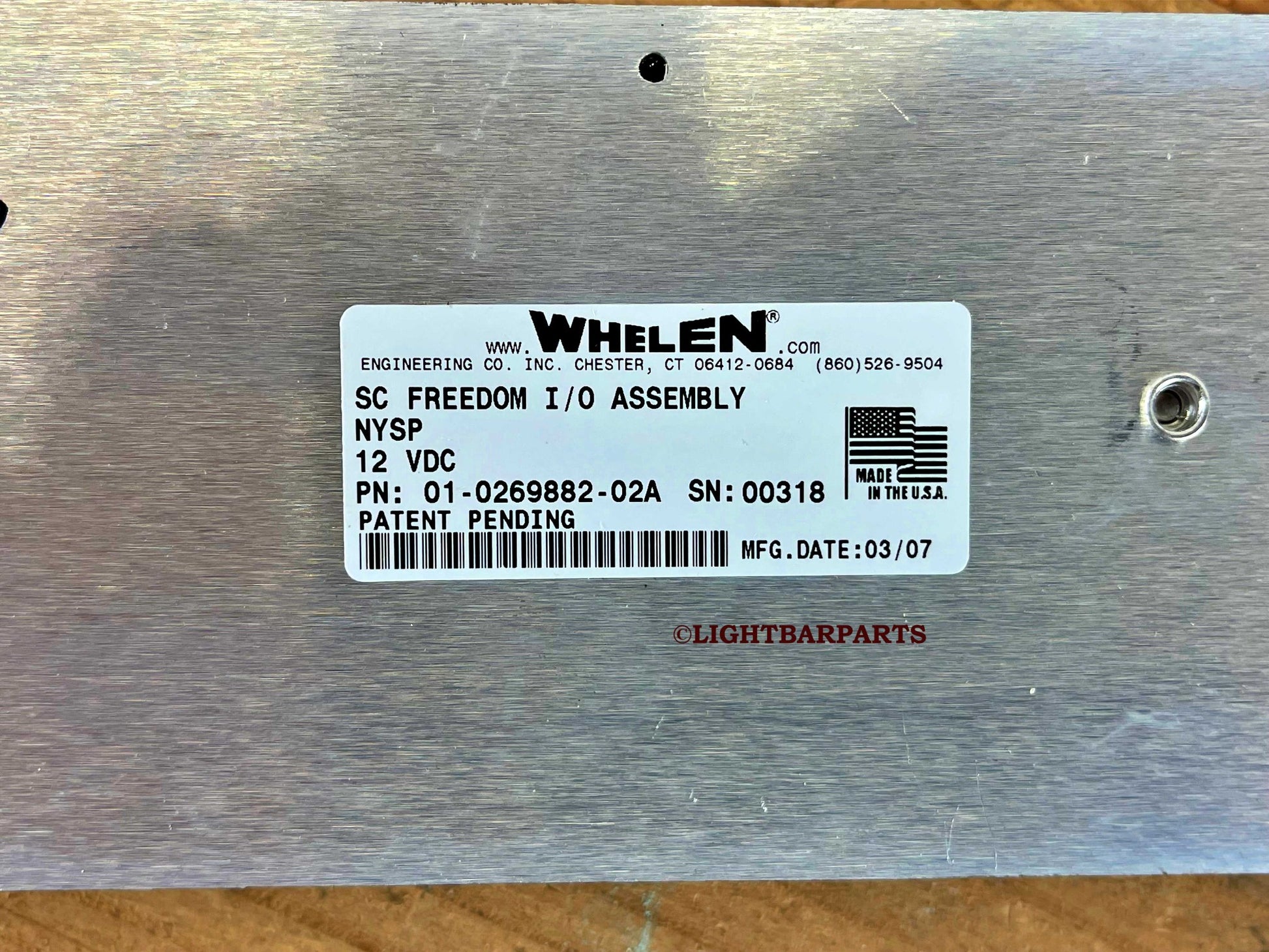 Whelen Freedom Lightbar - Special New York State Police Freedom I/O Assembly P/N: 01-0269882-02A